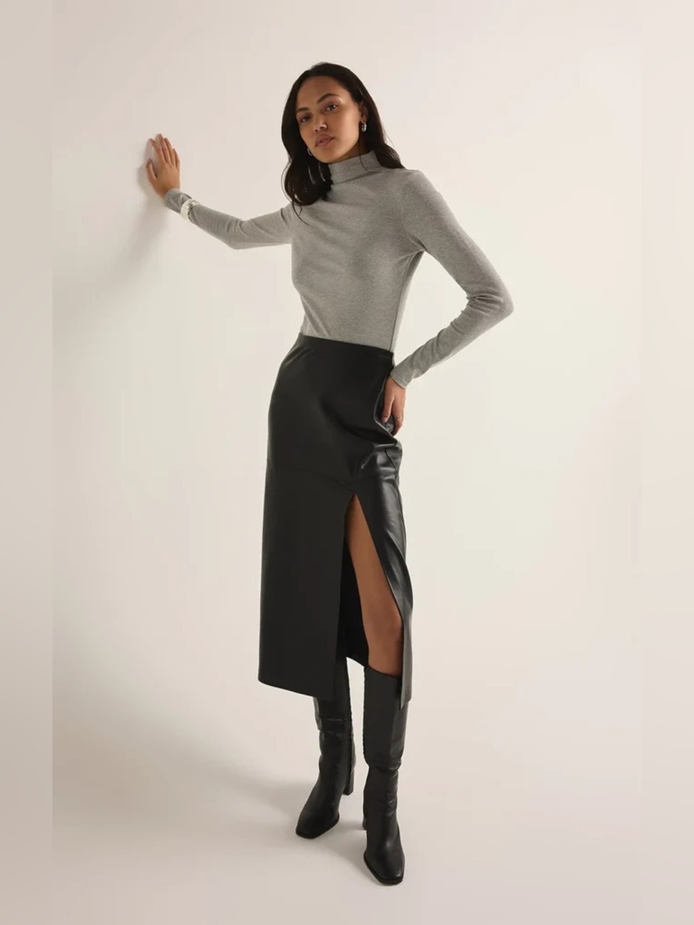 Z Supply Medium Metropolitan Faux Leather Midi Skirt Black